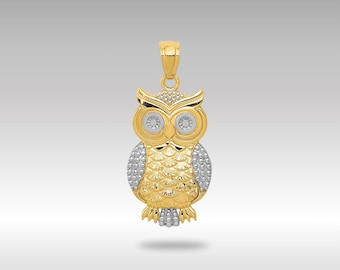 14K Gold Owl Pendant Necklace: Two-Tone Wisdom Jewelry
