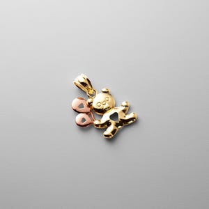 14K Solid Gold Baby Bear with Balloon Pendant – Charming Animal Necklace, Luxury Fine Jewelry Gift