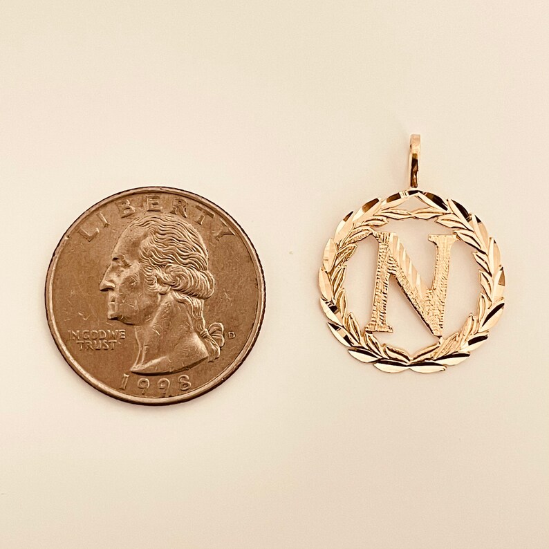 Gold Letter Wreath N Pendant For HimHer Gold InitialLetter N PendantCharm 14k Real Gold Initial N PendantCharm