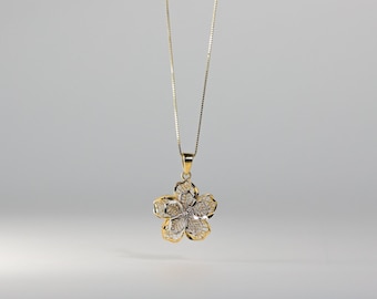 14k Gold Filigree Flower Pendant Charm- Real Gold Filigree Flower Necklace Charm