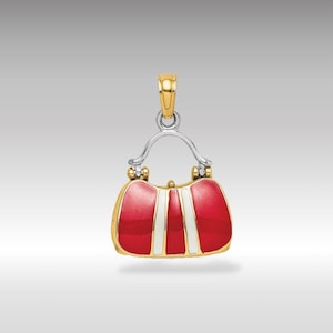 14K Gold 3D Red Enameled Handbag Pendant Charm - Real Gold Fashionista Necklace Charm - Real Gold Handbag Pendant