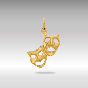 14K Gold Comedy/Tragedy Mask Charm Necklace - Theater Pendant - Dramatic Arts Jewelry - Actor Gift Idea