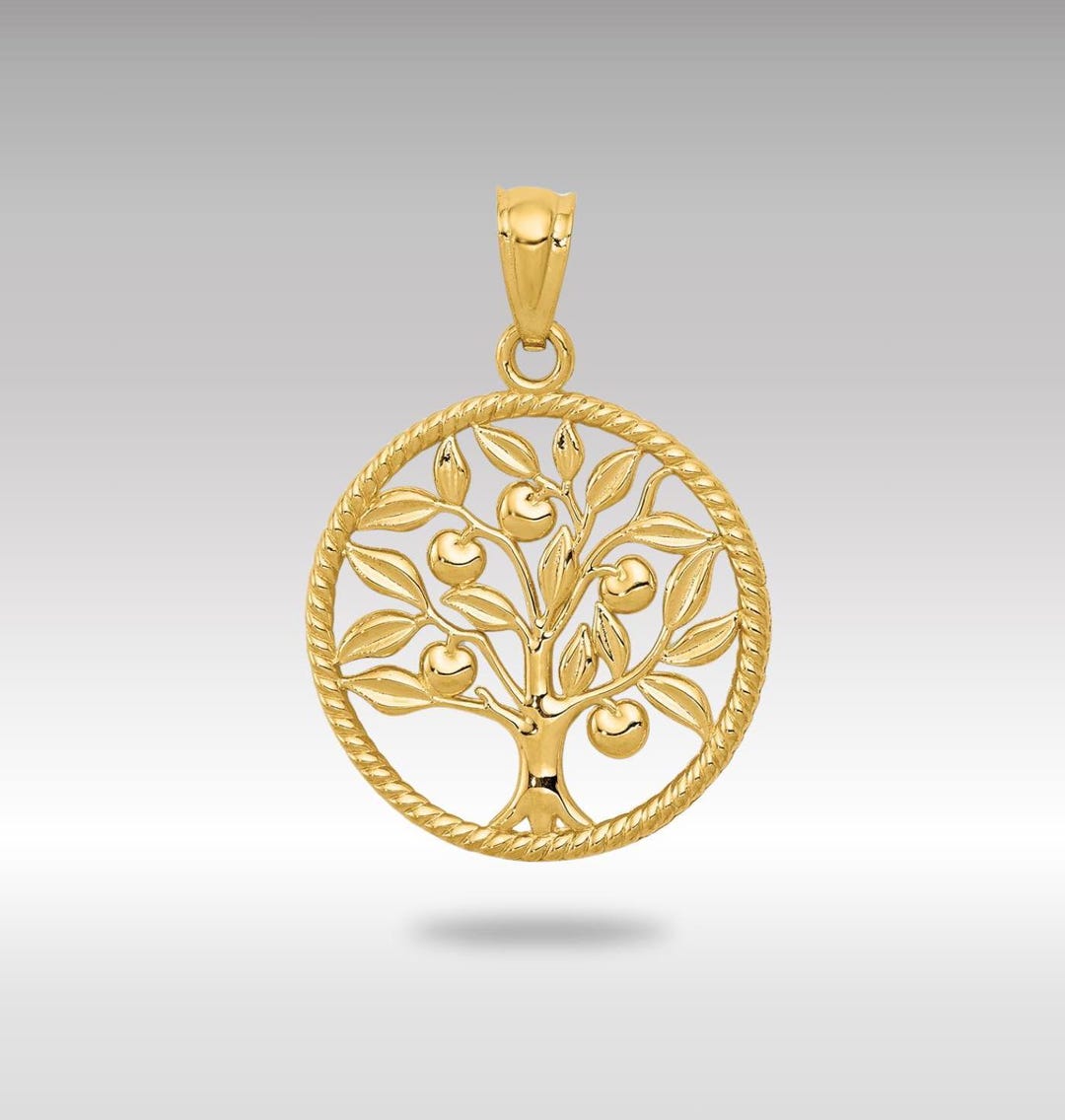 14K Gold Polished Tree of Life Necklace Pendant - Family Roots Round ...