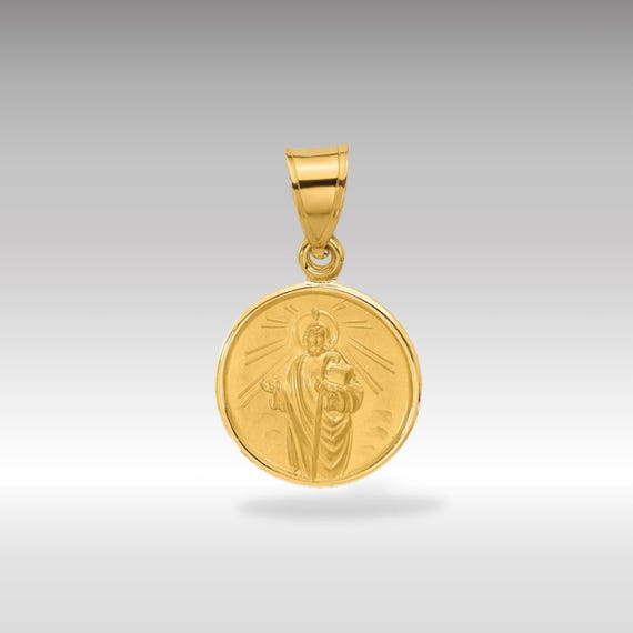 14K Gold Anthony Medal Necklace: Polished Satin Religious
