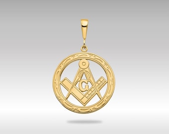 14K Gold Masonic Pendant Necklace: Polished Freemason Jewelry