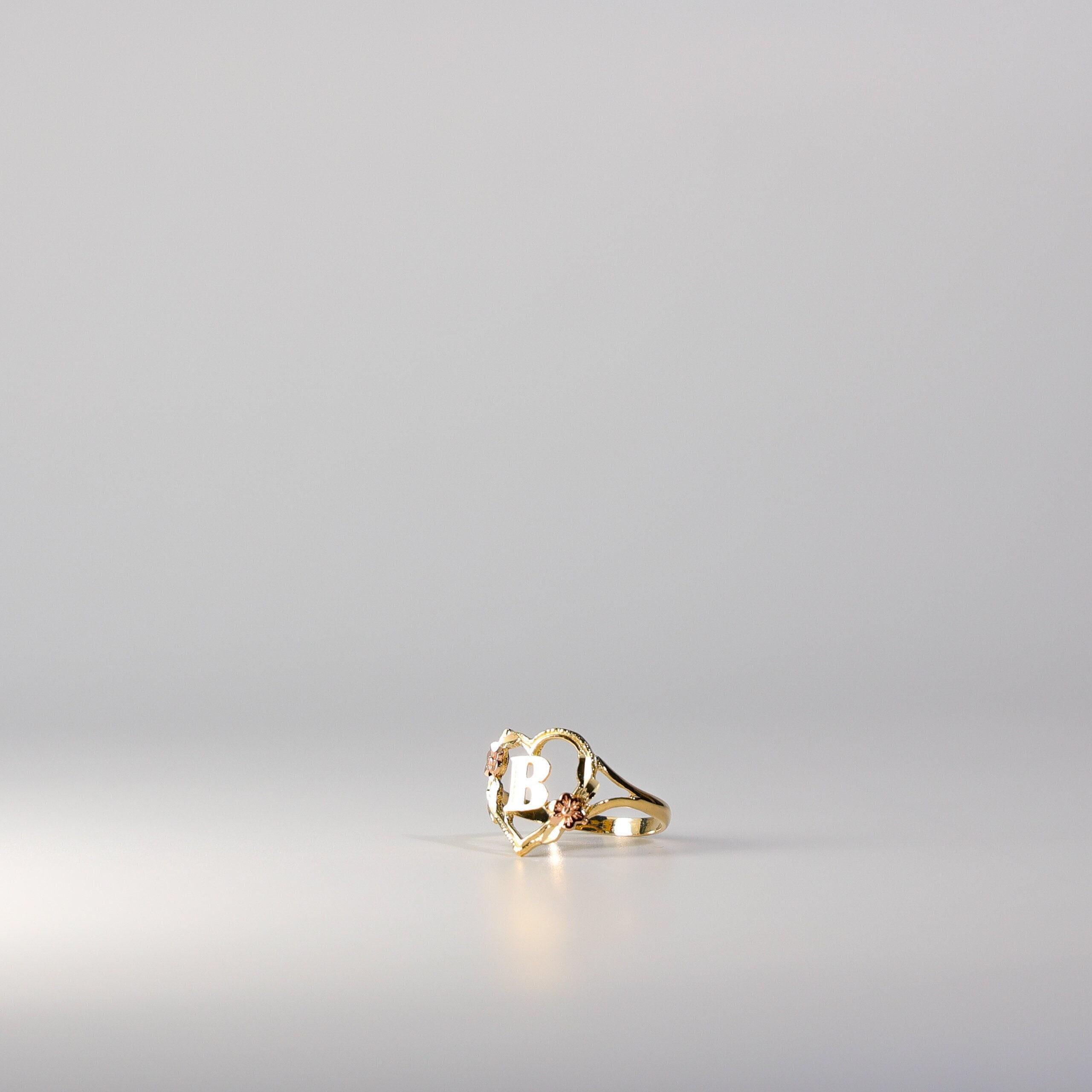 14K Solid Gold Heart Rose "B" Initial Ring- Real 14k Gold Heart and Rose Initial "B" Ring