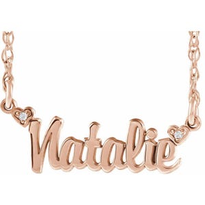 14K Rose Gold Small Custom Nameplate Necklace With .01 CTW Natural Diamond -  Script Font Gold Personalized Nameplate Jewelry