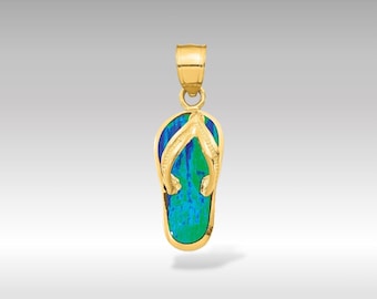 14K Gold Flip Flop Pendant: Blue Opal Beach Necklace Charm