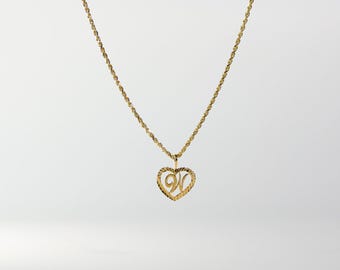 14k guld "W" initialhänge - Äkta 14k guld hjärta W initialhänge