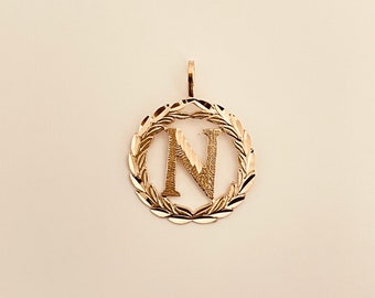 Gold Letter Wreath N Pendant For HimHer Gold InitialLetter N PendantCharm 14k Real Gold Initial N PendantCharm