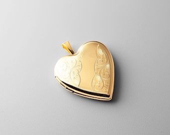 14k Gold Heart Locket: Engraved Pendant Charm Necklace