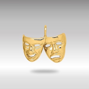 14K Gold Theater Masks Necklace Pendant - Polished Comedy/Tragedy Charm - Unique Drama Gift, Actor Jewelry