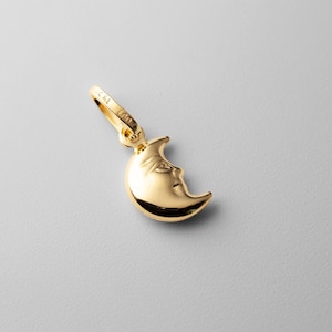 14k Gold Half Moon Face Pendant Charm- Real Gold Crescent Moon Necklace Charm