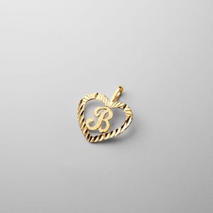 Pingente inicial "B" de ouro 14k - Colar com pingente inicial B de coração de ouro 14k real