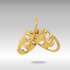 14K Gold Two-Piece Comedy and Tragedy Masks Necklace Pendant - Theater Lover Gift - Drama and Performing Arts Jewelry
