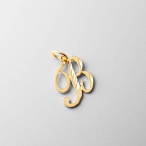 14k Gold "B" Initial Cursive Pendant Charm- Gold Initial "B" Necklace Charm