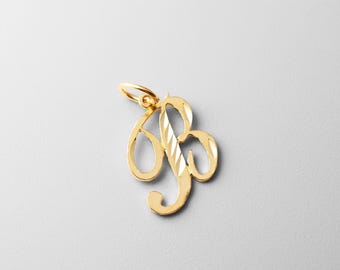 14k Gold "B" Initial Cursive Pendant Charm- Gold Initial "B" Necklace Charm