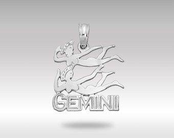 14K White Gold Gemini Zodiac Pendant: Minimalist Charm Jewelry