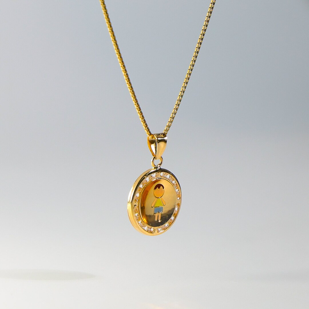 14k Gold Boy Medal Pendant Charmgold Little Boy Medal Necklace Charm