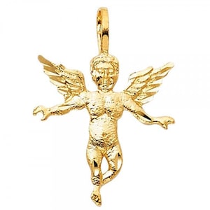 14k Gold Angel Pendant Charm-Real Gold Angel Necklace Charm