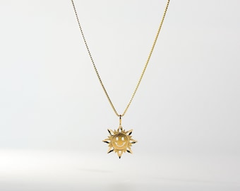 14k Real Gold Smiley Sun Pendant/Charm - 14k Gold Sun Pendant/Charm For Him/Her- Dainty 14k Gold Sun Charm - PT1937