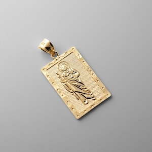 14k Gold St. Jude Thaddeus Plate Pendant Charm- Real Gold Large St. Jude Necklace Charm