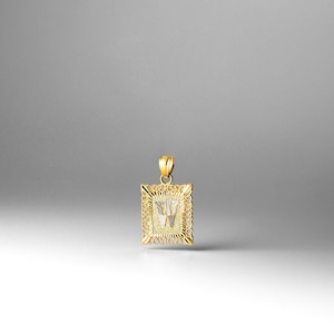 Ciondolo/ciondolo quadrato con iniziale &quot;W&quot; in oro 14k - Collana con catena con iniziale W in oro
