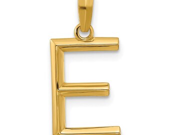 14K Gold Letter E Initial Pendant Necklace – Polished Fancy Alphabet Necklace Pendant – Real Gold Personalized Jewelry Gift for Men & Women