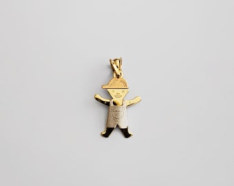 14k Gold Happy Boy Pendant Charm-Gold Little Happy Boy Necklace Charm For Him