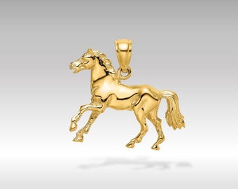 14K Solid Gold 3D Pferde Anhänger - Elegante Reiterhalskette, Luxusschmuck Geschenk