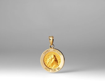 14k Gold St. Anthony Medal Pendant Charm-Real Gold St. Anthony Medal Necklace Charm