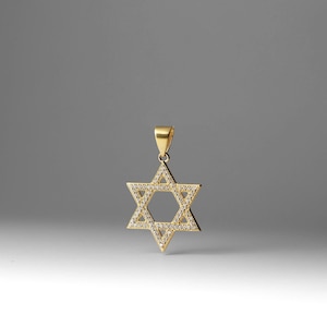 14K Gold Medium Star of David Pendant With CZ Stones - Intricate Design Locket for Personalized Jewelry