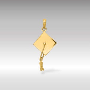 14k Gold Solid Polished 3D Graduation Cap Pendant Charm - Real Gold Elegant Celebration of Achievement Necklace Charm - Real Gold Cap Charm