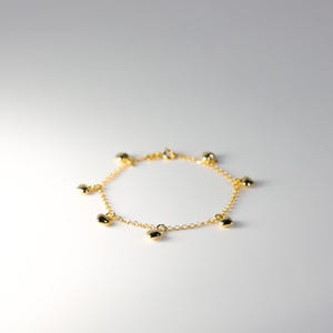 14K Gold Hanging Hearts Bracelet- Gold Dainty Heart Charms Bracelet For Her