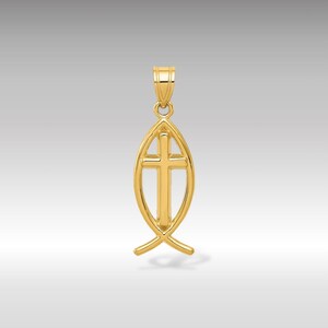 14K Gold Polished 'JESUS' Fish Pendant Necklace - Christian Ichthys Symbol Charm - Religious Faith-Inspired Jewelry