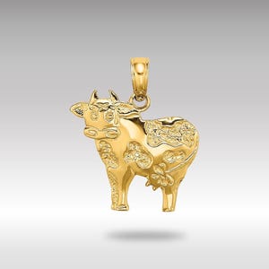 14K Solid Gold Polished Playful Cow Pendant – Whimsical Farm Animal Necklace, Luxury Fine Jewelry Gift