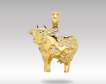 14K Gold Cow Pendant Necklace: Whimsical Farm Animal Jewelry