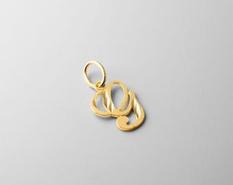 14k Gold "G" Initial Cursive Pendant Charm- Gold Initial "G" Necklace Charm