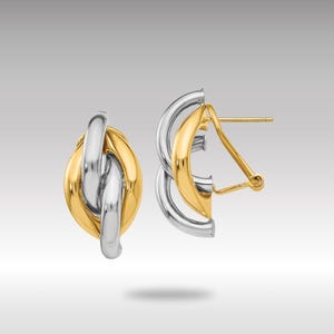 Orecchini a perno Omega con vortice bicolore in oro 14k – Design elegante – Orecchini in oro giallo e bianco – Gioielli classici per occasioni formali