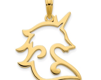 14k Gold Unicorn Pendant – Polished Open Design Unicorn Charm – Whimsical Gold Unicorn Jewelry – Magical Fantasy Charm Gift