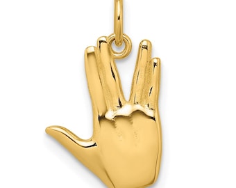 14k Gold Live Long and Prosper Hand Pendant Necklace – Star Trek Vulcan Salute Charm – Sci-Fi Jewelry Gift