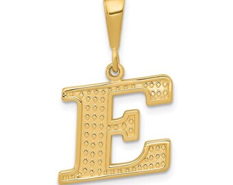 14K Gold Textured Letter E Charm - Solid Gold Initial E Pendant - Bold Alphabet Jewelry Gift for Her