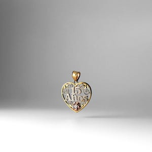 14k Gold Sweet 15 Years Heart Pendant Charm- Gold Sweet 15 Anos Necklace Charm Gifts For Girls