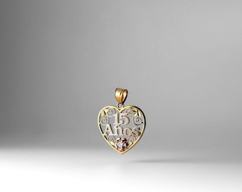 14k Gold Sweet 15 Years Heart Pendant Charm- Gold Sweet 15 Anos Necklace Charm Gifts For Girls