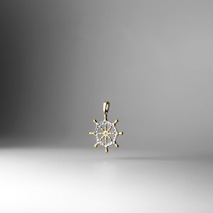 14k Gold Boat Wheel Pendant Charm- Real Gold Boat Wheel Necklace Charm