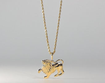 14K Solid Gold Lion Pendant – Dainty & Polished Gold Lion Necklace, Luxury Fine Jewelry Gift