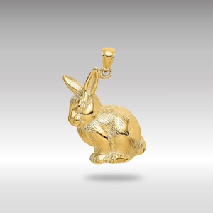 14K Solid Gold Textured Rabbit Pendant – Adorable Bunny Charm Necklace, Luxury Fine Jewelry for Animal Lovers