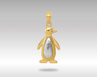 14K Gold Penguin Pendant: Yellow & White Gold Arctic Bird Necklace