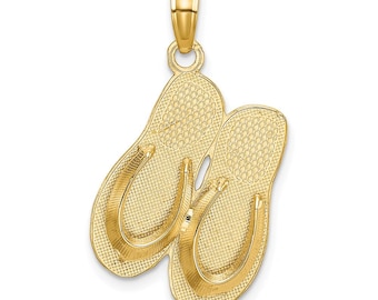 14k Solid Gold Flip Flops Charm Pendant Necklace - 3D Summer Beach Sandal Jewelry Gift - View #9