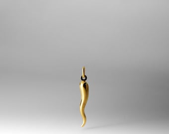 14k Gold Italian Horn Pendant Charm- Dainty Gold Medium Size Cornicello Italian Horn Necklace Charm